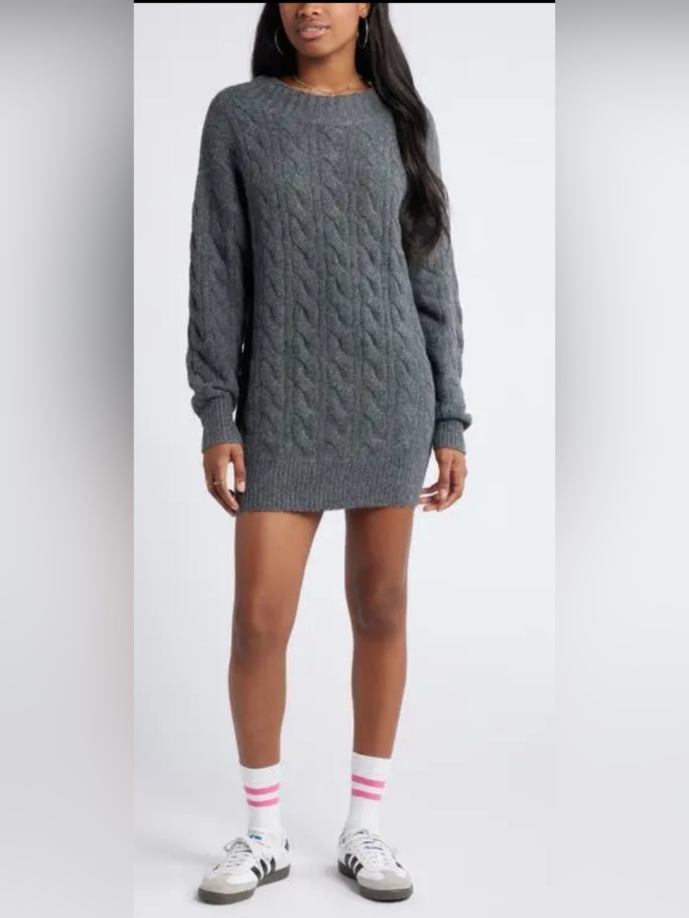 NWT BP. Nordstrom Charcoal‎ Gray Cable Knit Crewneck Sweater XXS